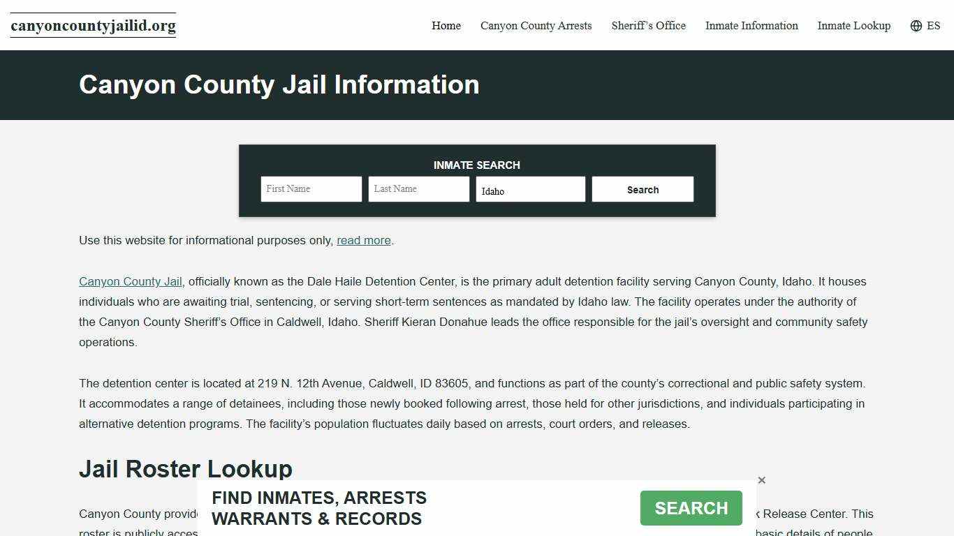 Canyon County, ID Jail Roster, Inmate Info